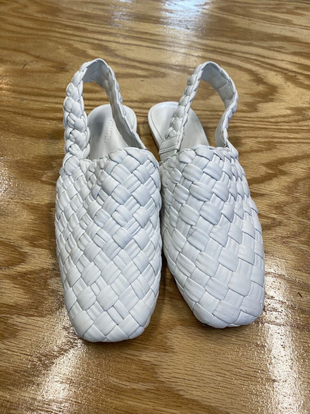 Vince Cadot Woven Slingback Women's 6.5M White Leather Casual Slip On Flats S72